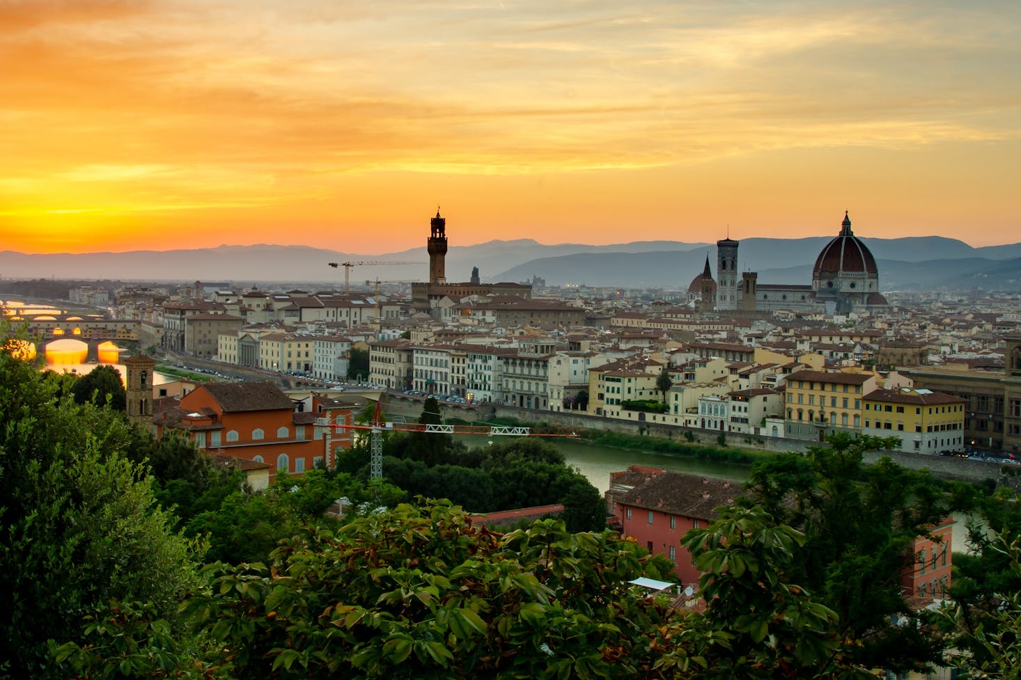 aerial view of Florence skyline at sunset