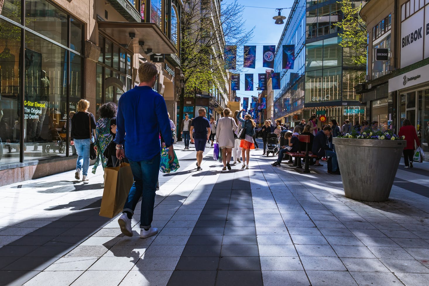 A sunny day at the street shops in Stockholm