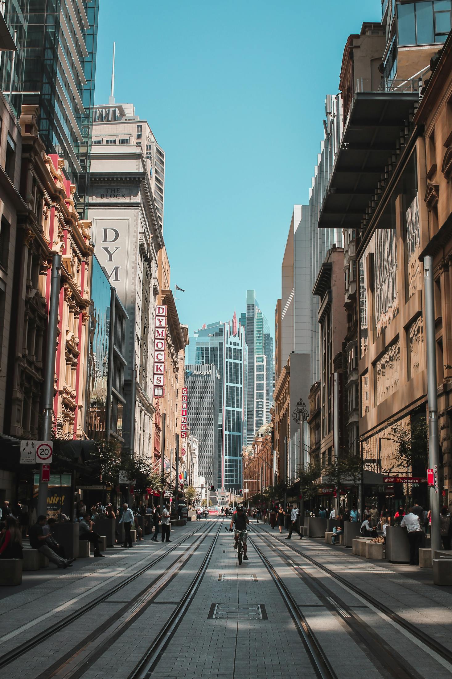 A street lined with buildings in Haymarket, Sydney