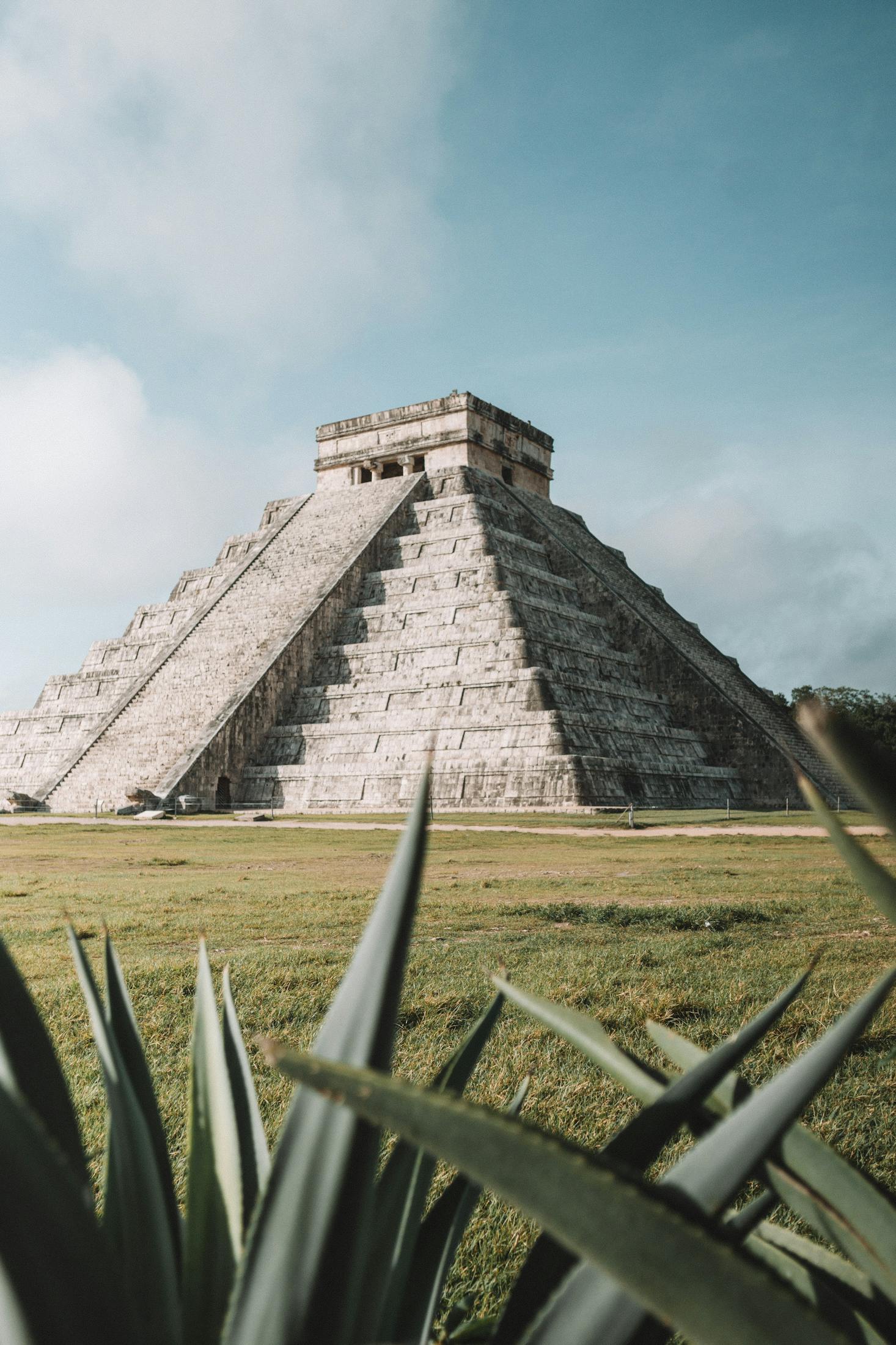 Grey step pyramid at the Chichen Itza archaeological site near Cancun