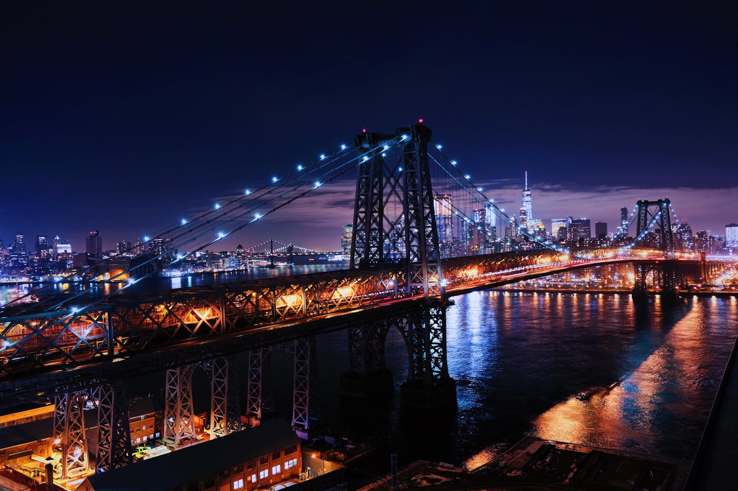 NYC's Williamsburg Bridge lit up at night