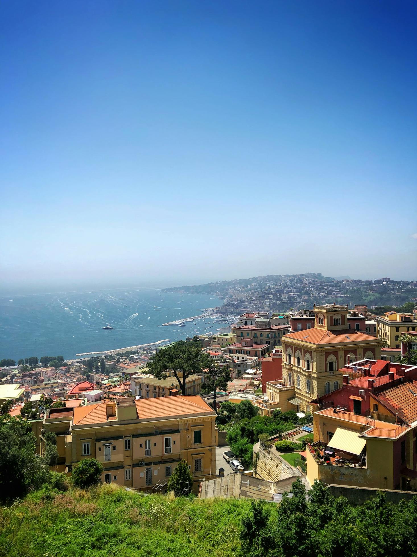 Aerial view of the Naples coastline and Napoli Centrale Train Station