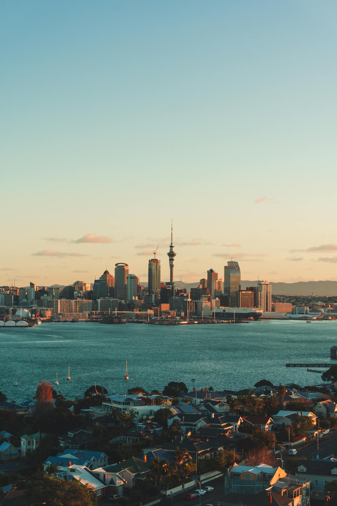 Sky Tower stands tall in the center of Auckland, New Zealand Sky Tower stands tall in the center of Auckland, New Zealand