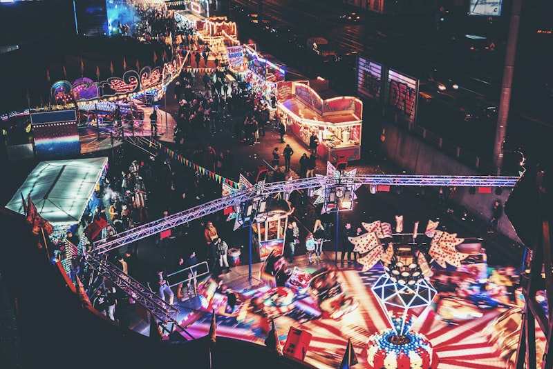 Amusement park at night, Cologne, Germany