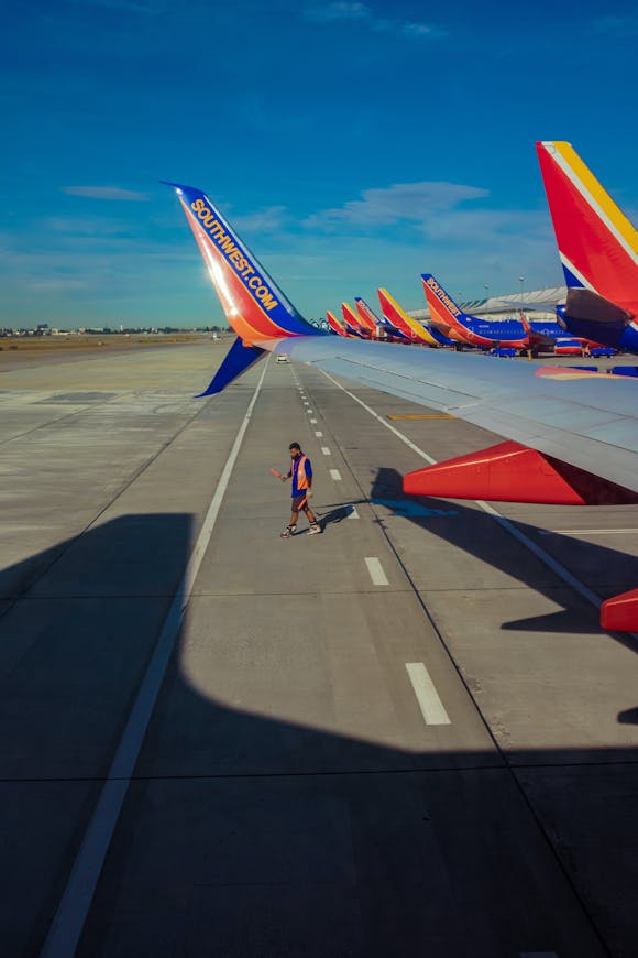 Planes on runway at San Jose Airport, California