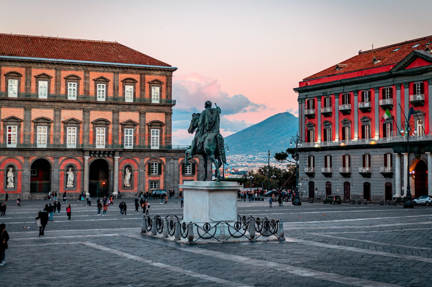 The main square in Naples at sunset