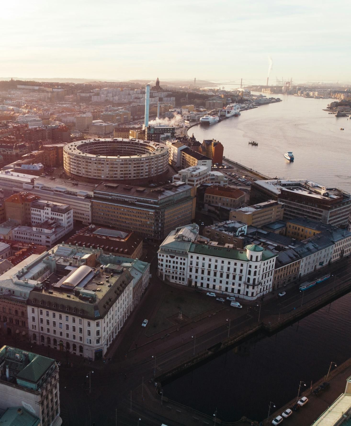 Aerial view of the buildings that line the Gothenburg coast