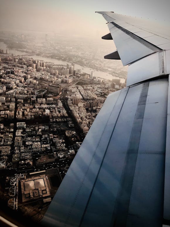 View of Dubai Airport from inside plane