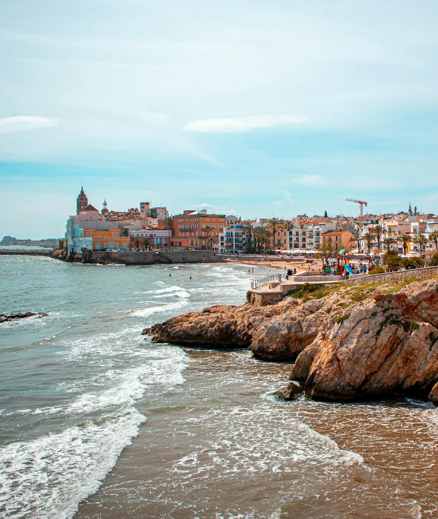 The rocky and sandy coastline of Sitges near Barcelona