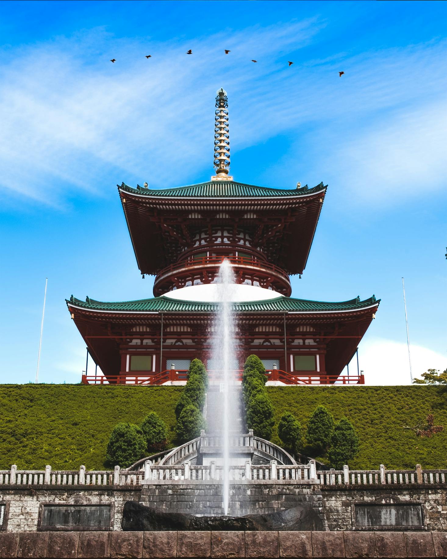 Fountain in front of a popular temple in Narita, Japan