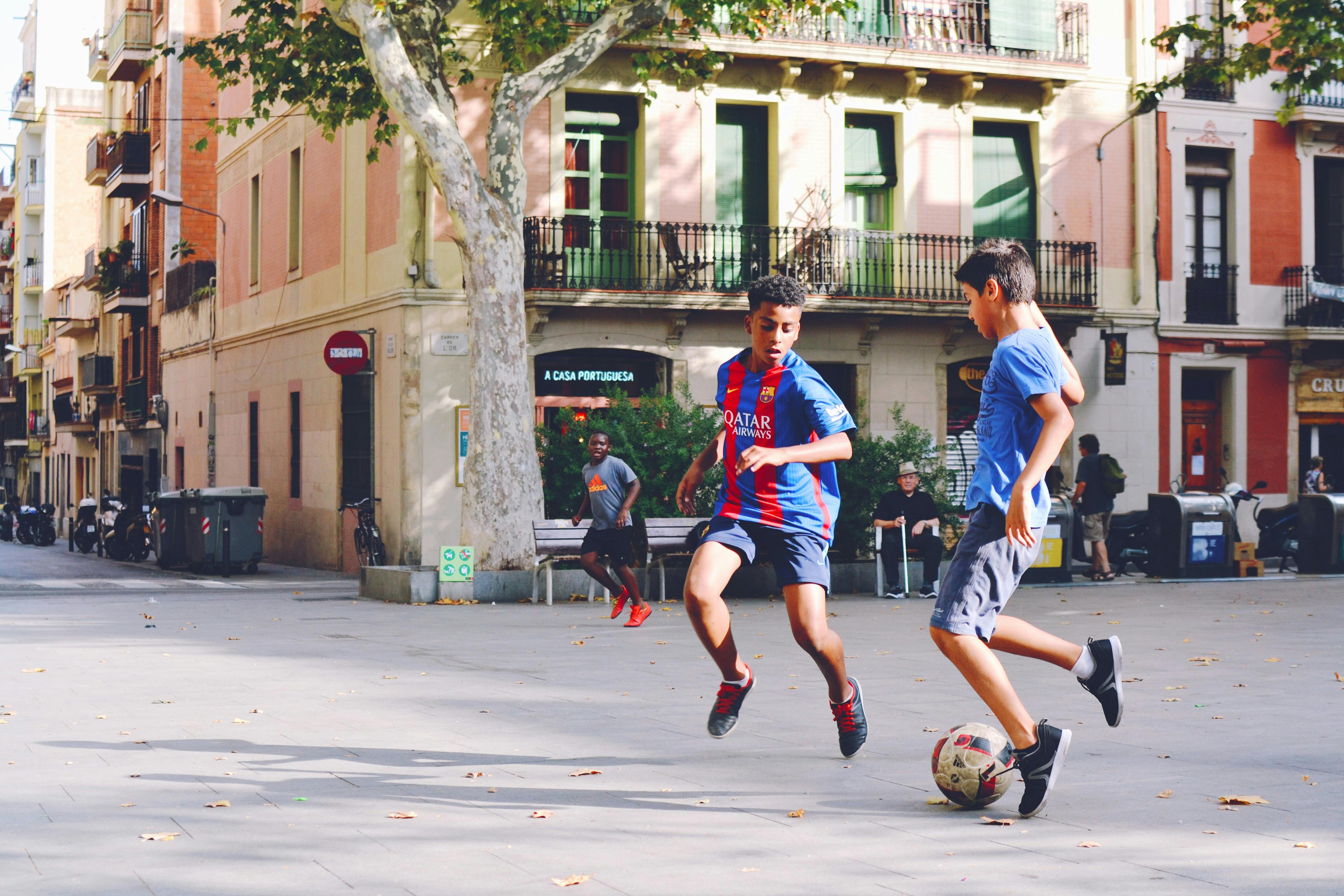 Playing soccer in Barcelona