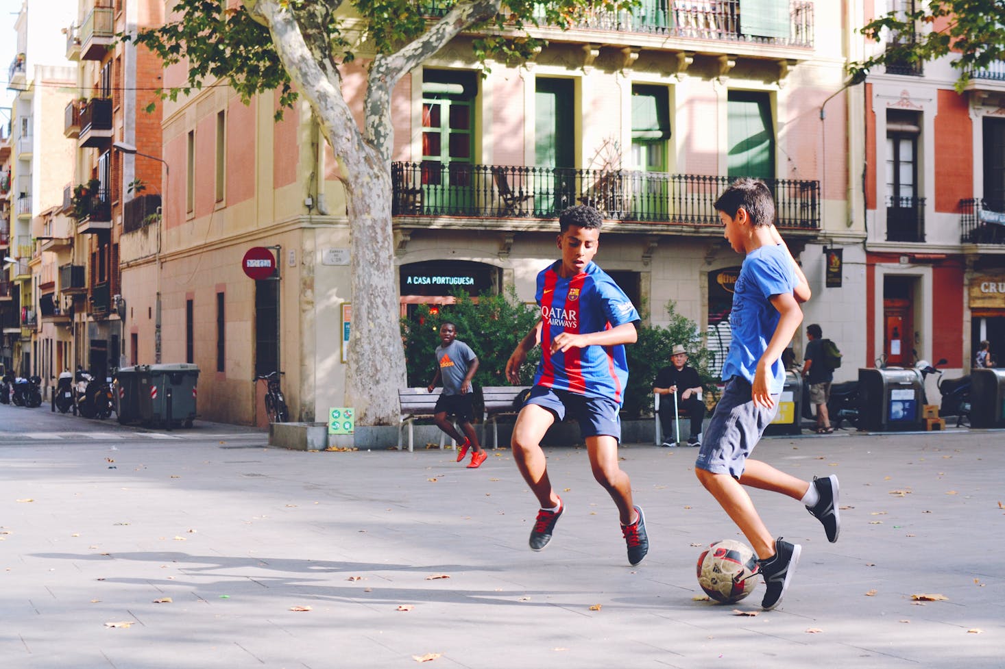 Playing soccer in Barcelona