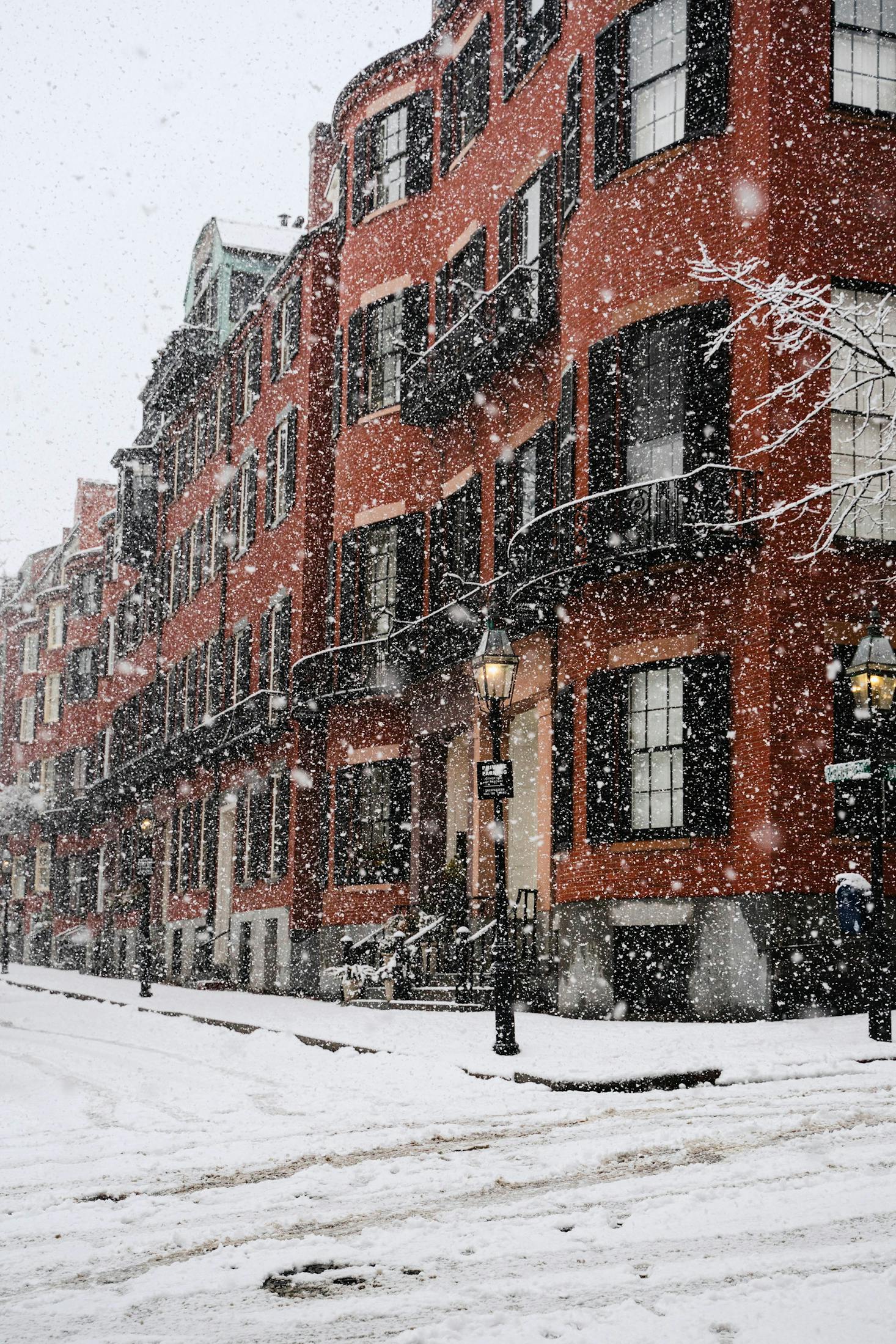 Historic buildings on a snowy street in Boston