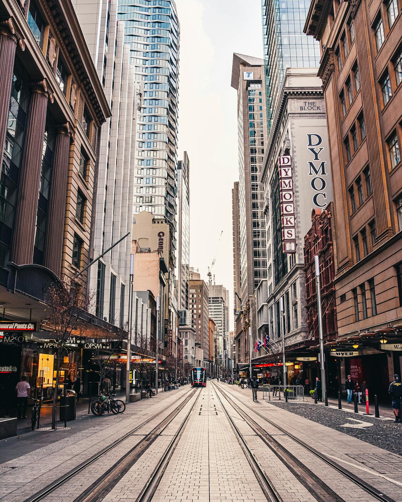 Tall buildings and tram line in the Sydney CBD