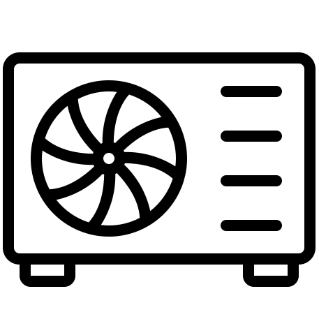 Black line art air source heat pump icon