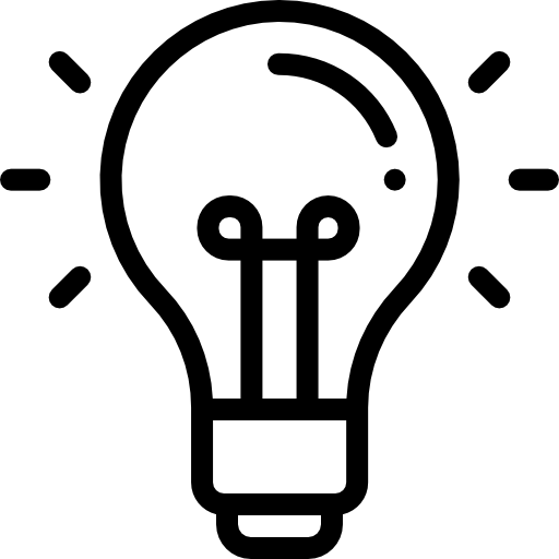 Black line art light bulb icon