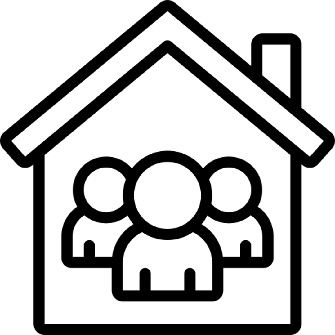 Black line art house with people