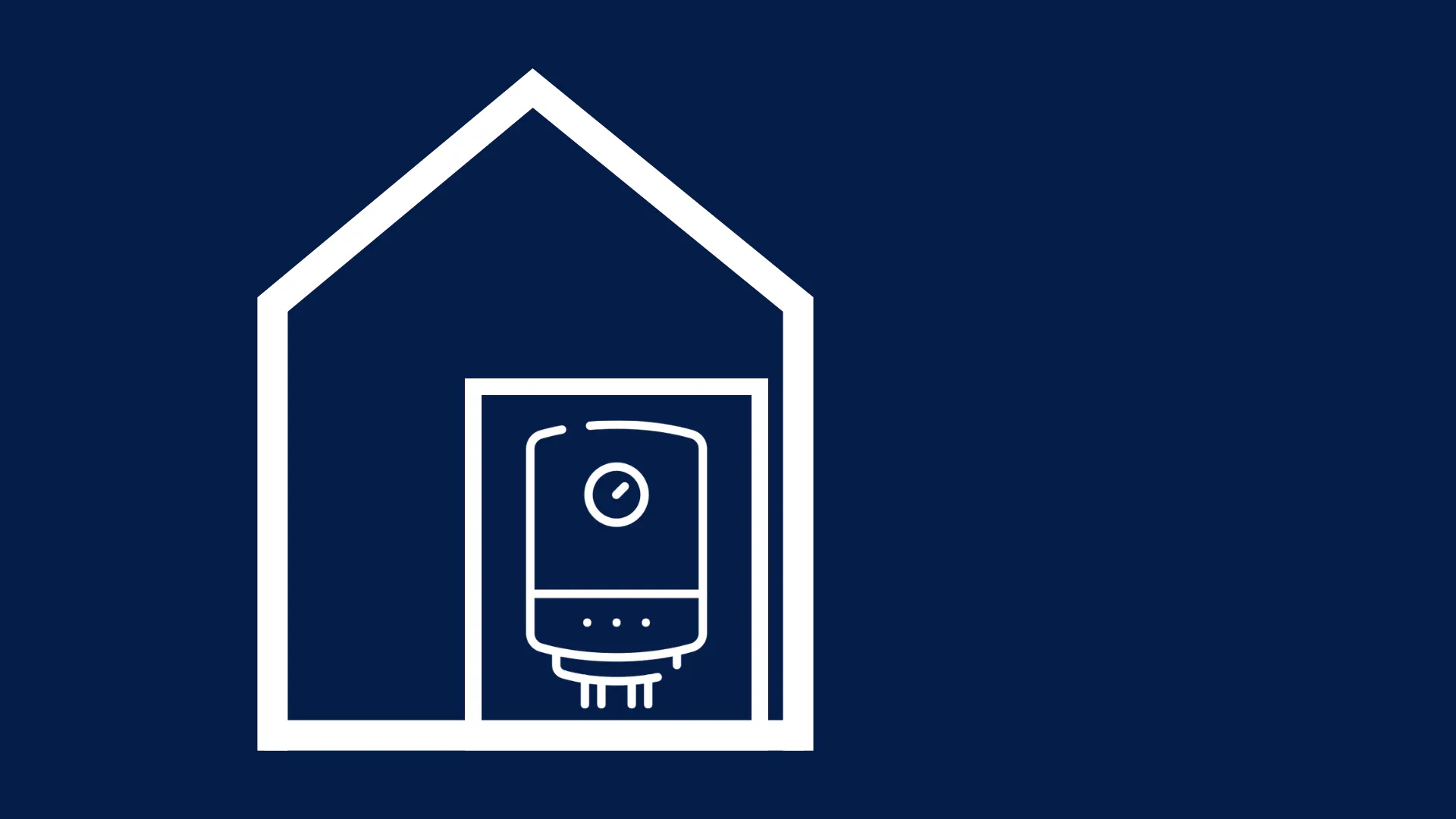 Gif with white lines on blue background including house and boiler