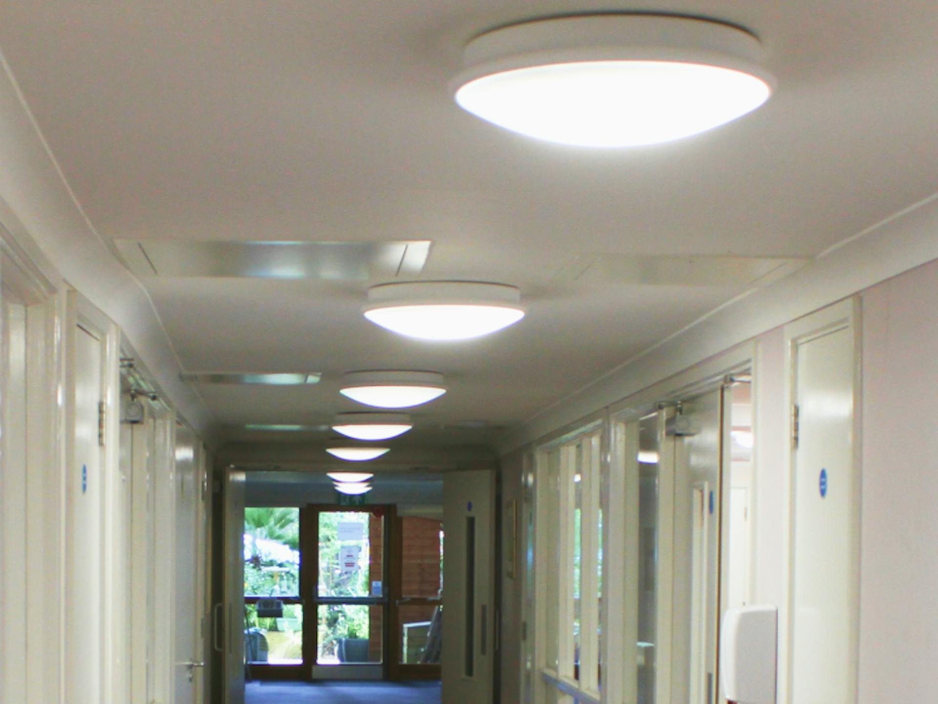 Corridor of circular ceiling lights