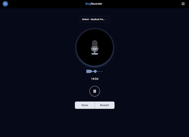 The Blog Recorder recording screen