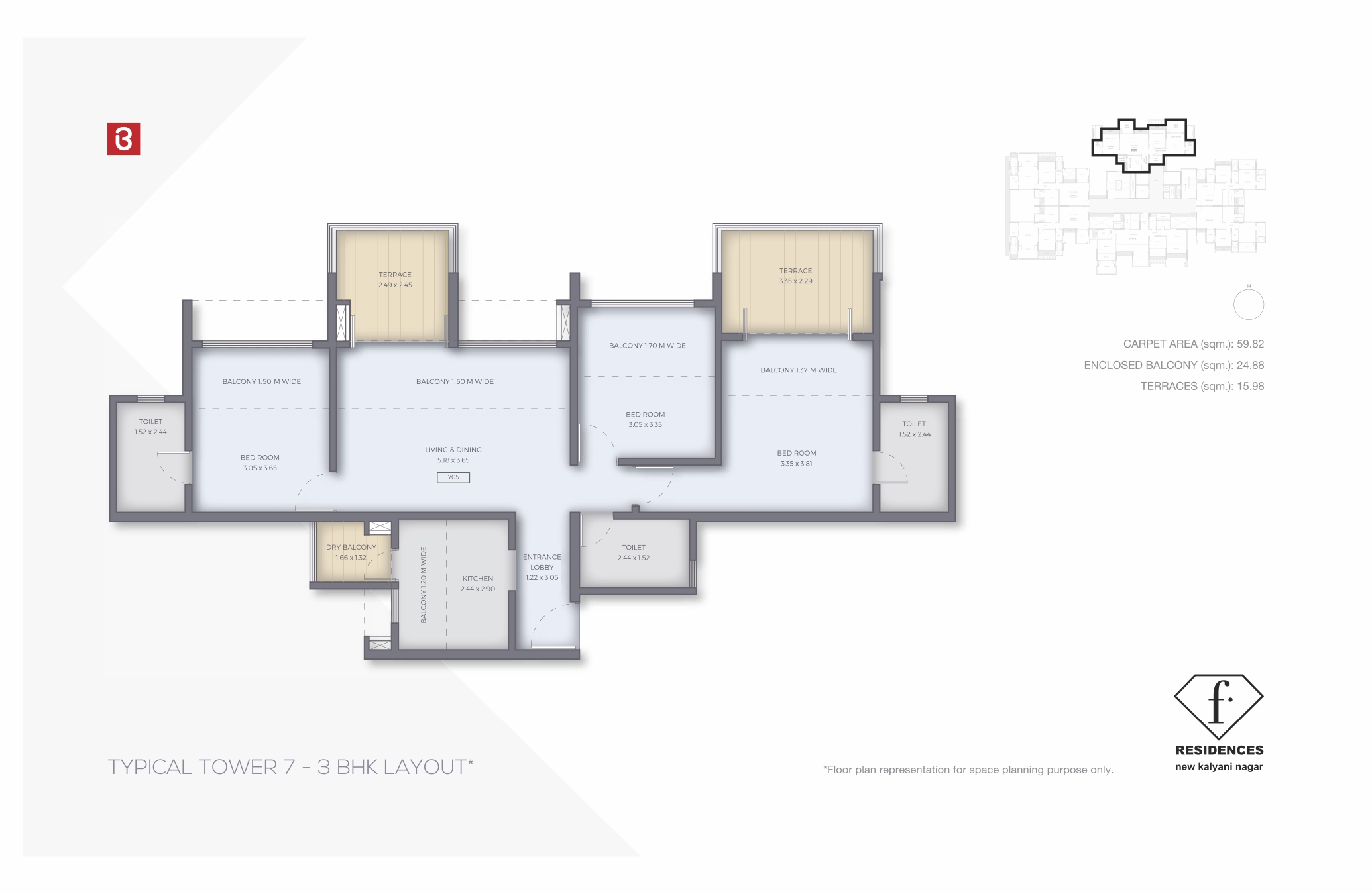 F-Residences Tower 7 3 BHK Floor Plan