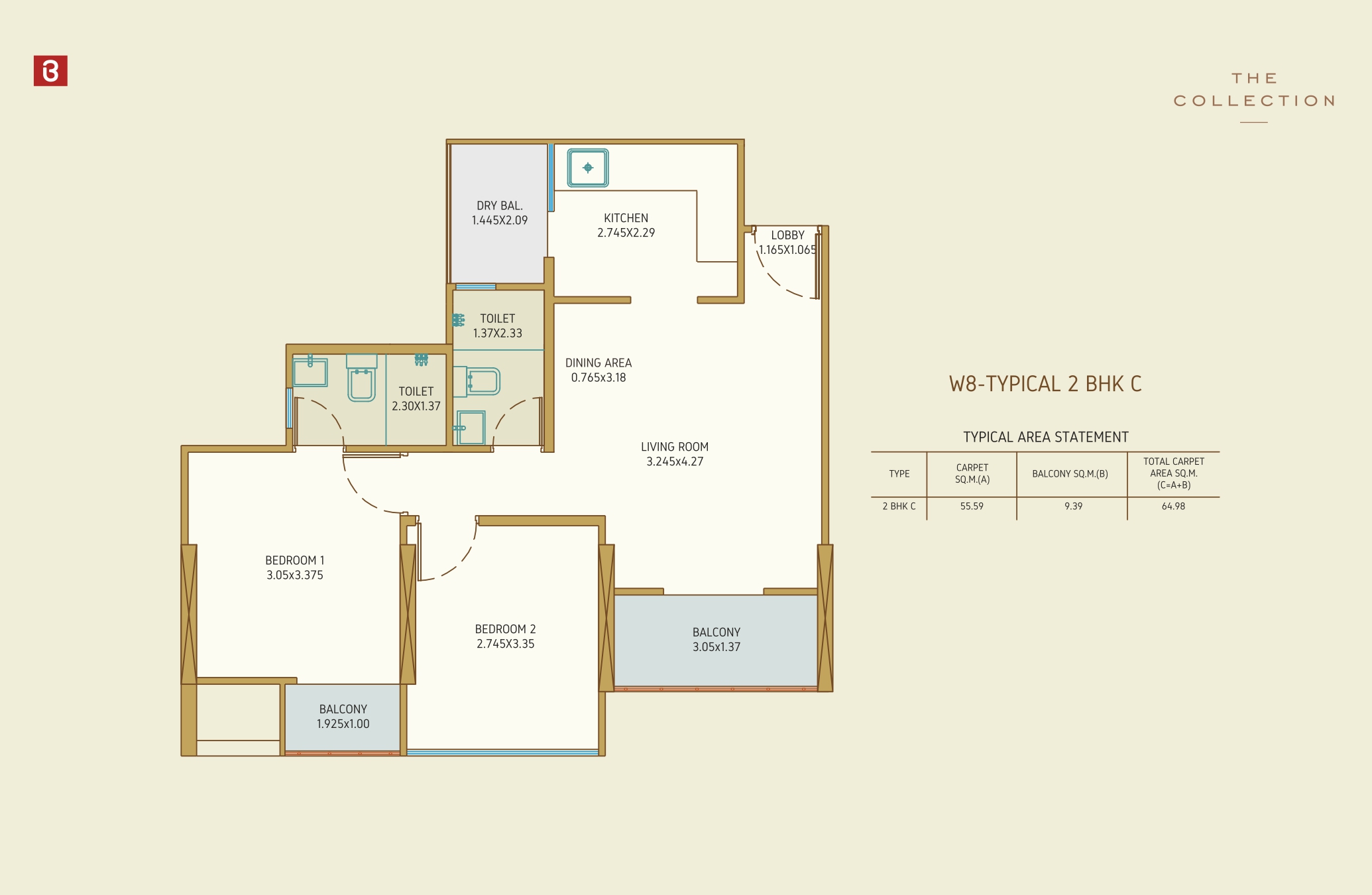 The Collection 2 BHK C Floor Plan