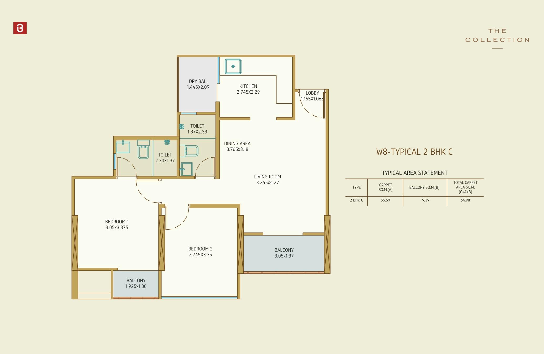 The Collection 2 BHK C Floor Plan
