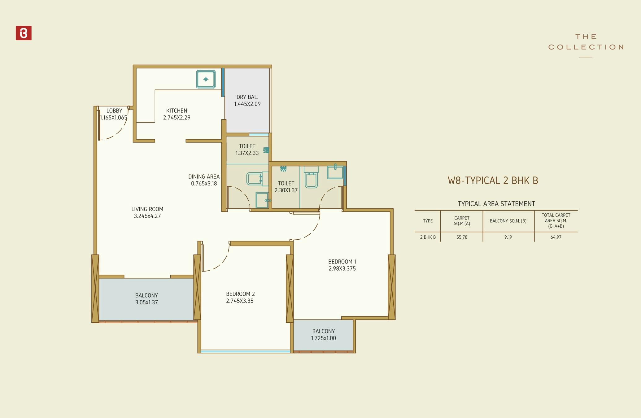 The Collection 2 BHK B Floor Plan