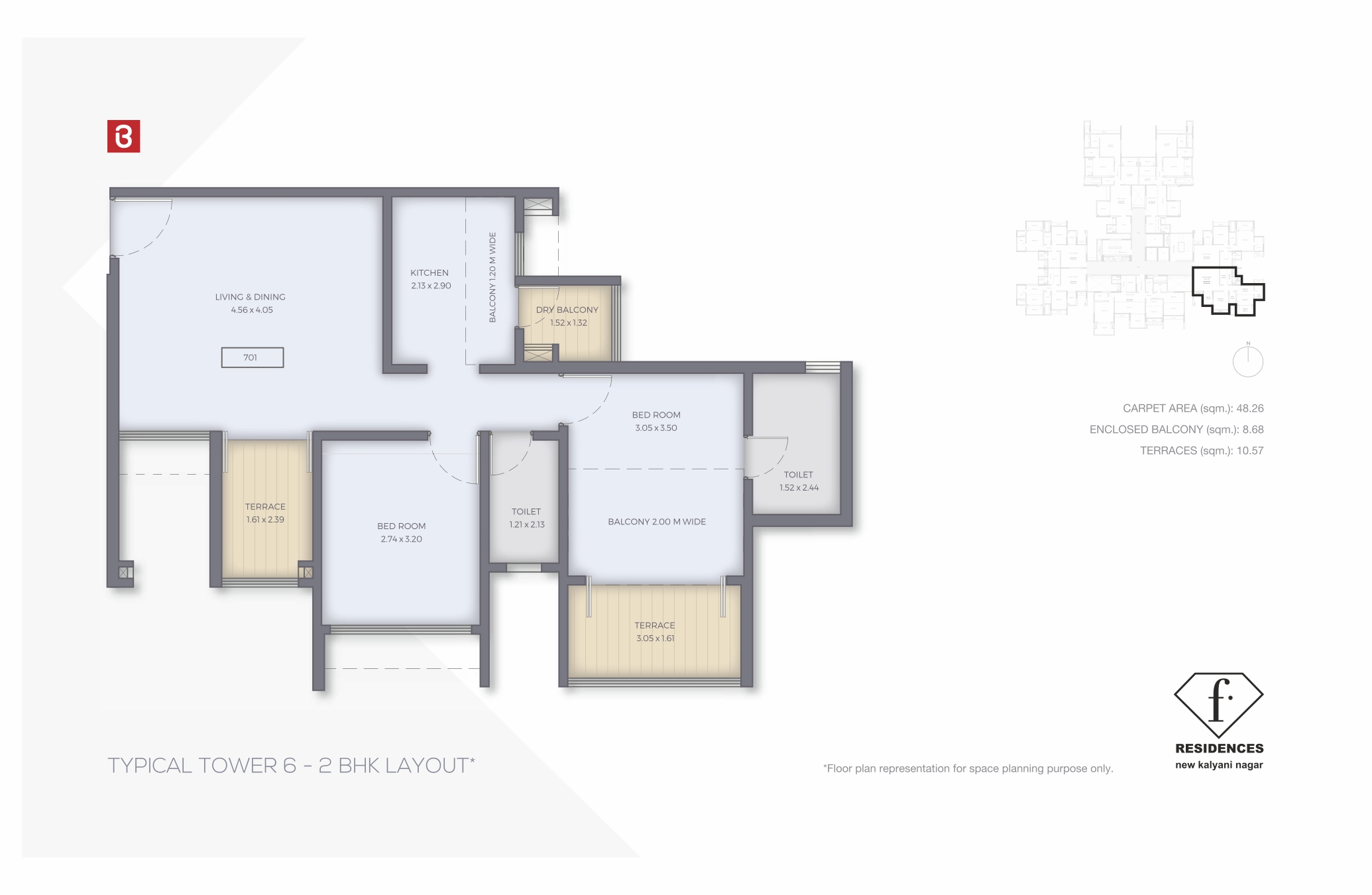 F-Residences Tower 6 2 BHK Floor Plan