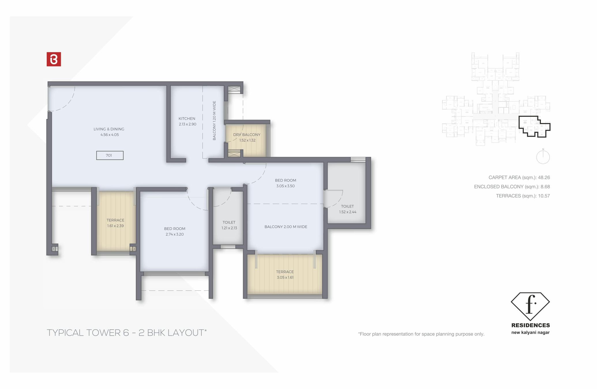 F-Residences Tower 6 2 BHK Floor Plan