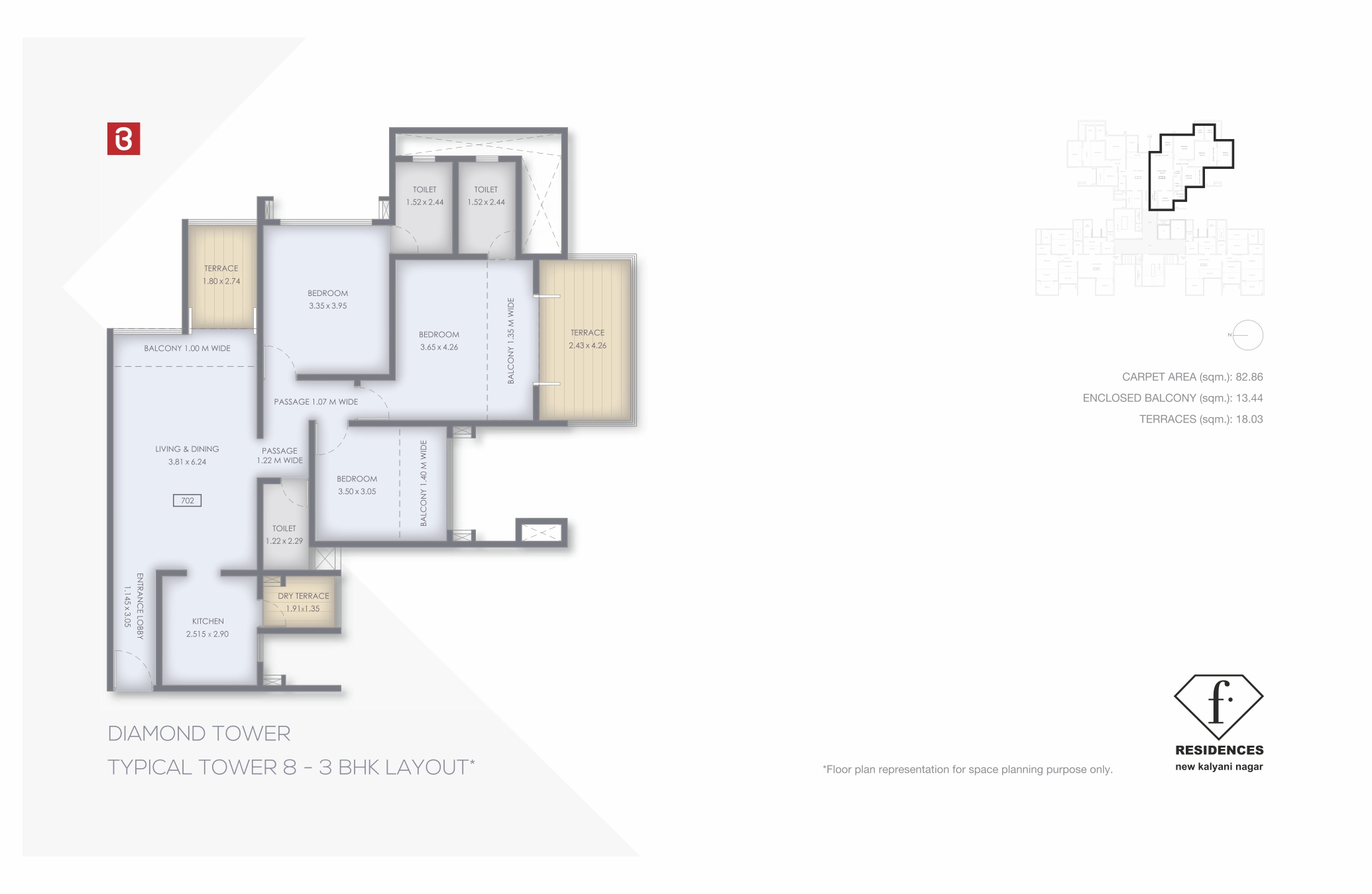 F-Residences Tower 8 3 BHK Floor Plan