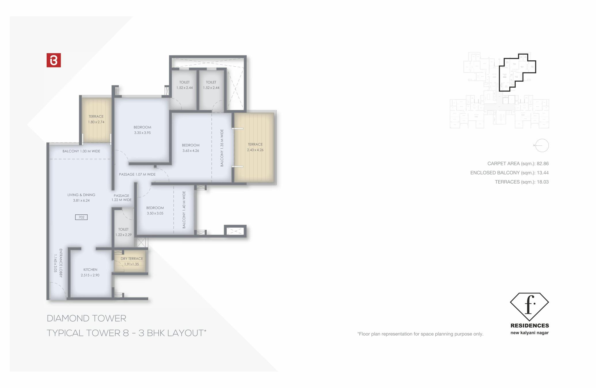 F-Residences Tower 8 3 BHK Floor Plan