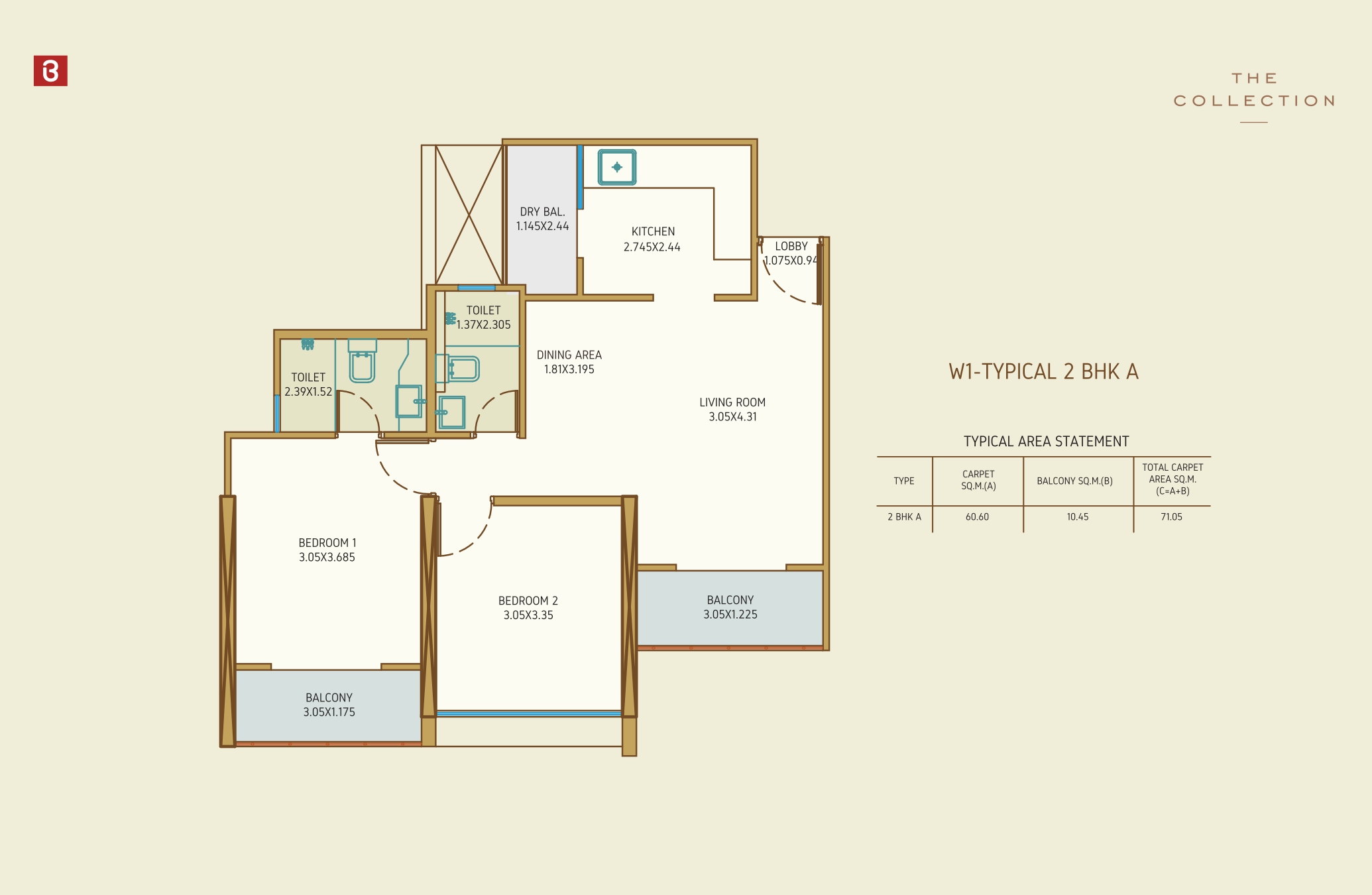 The Collection 2 BHK A Floor Plan