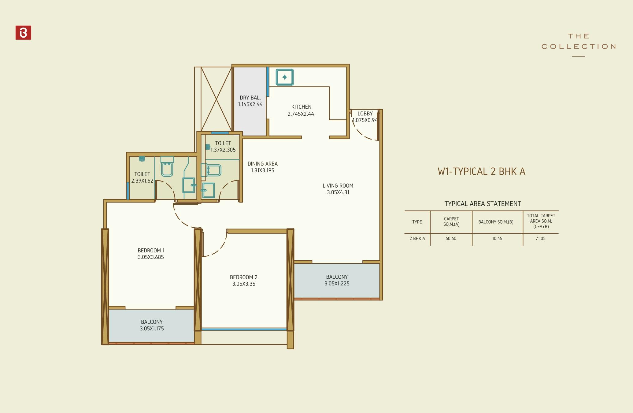The Collection 2 BHK A Floor Plan