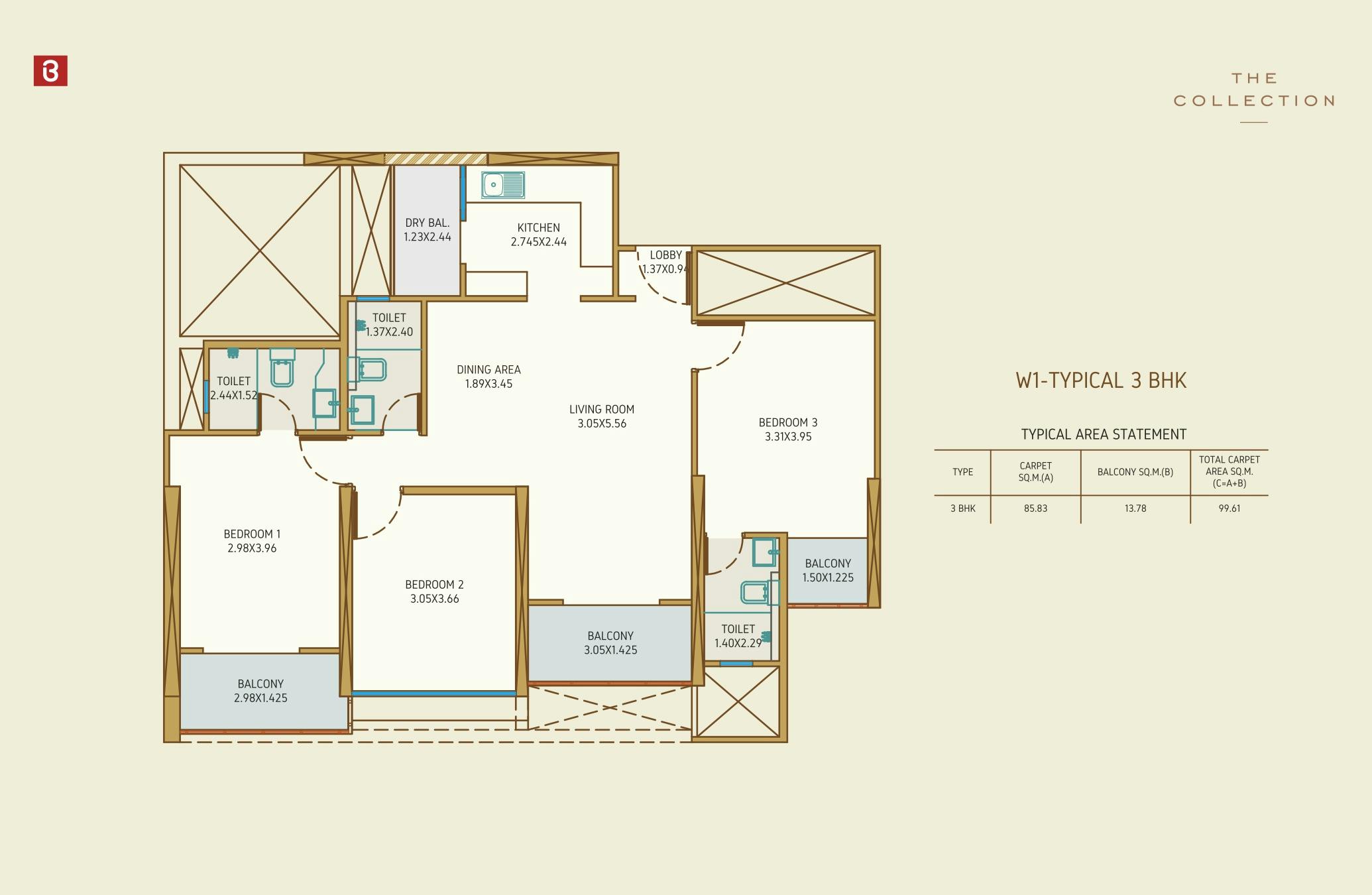 The Collection 3 BHK C Floor Plan