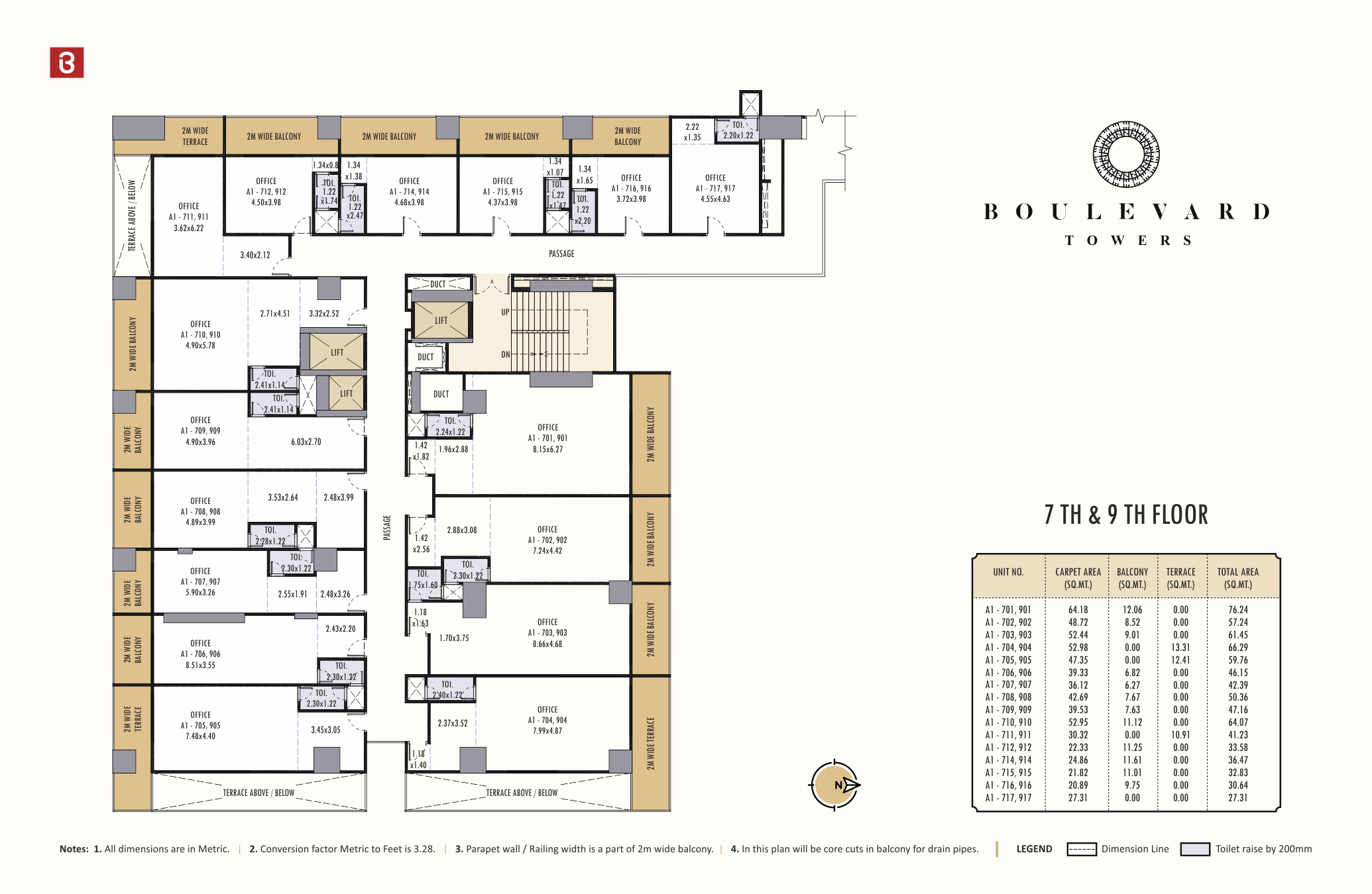 Boulevard Towers 7th & 9th Floor Plan