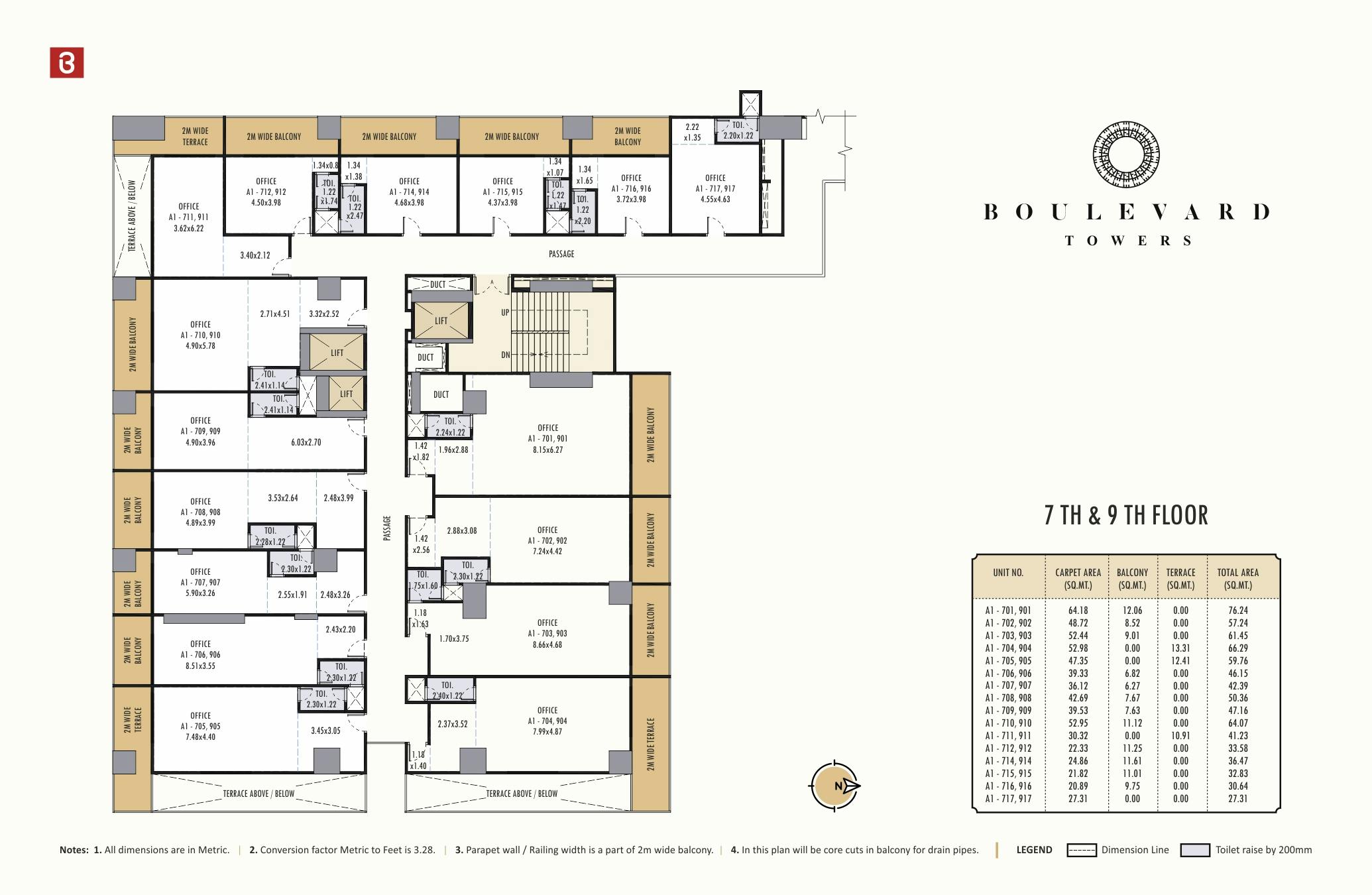 Boulevard Towers 7th & 9th Floor Plan