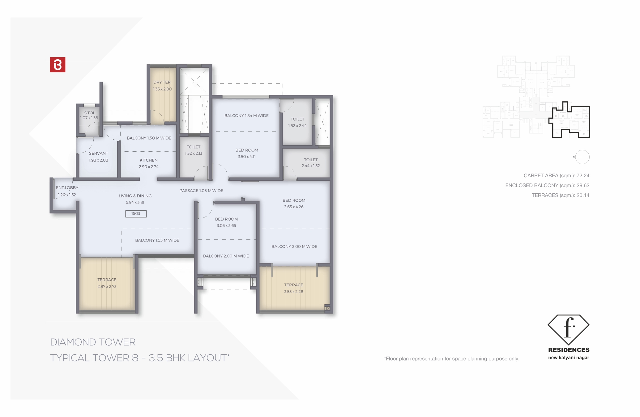 F-Residences Tower 8 3.5 BHK Floor Plan