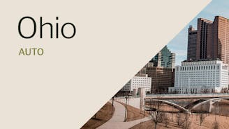 Columbus skyline and Scioto Mile on a sunny day
