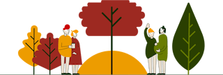 Colorful image showing two families meeting each other.