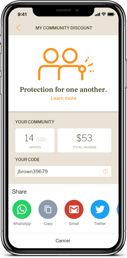 Branch app showing the My Community Discount page