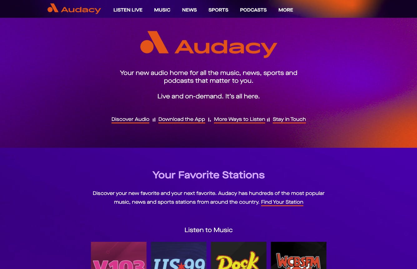 The new Audacy website