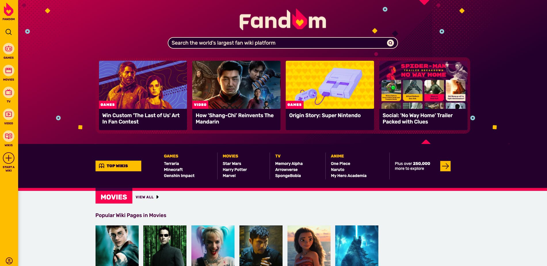 Fandom's new homepage