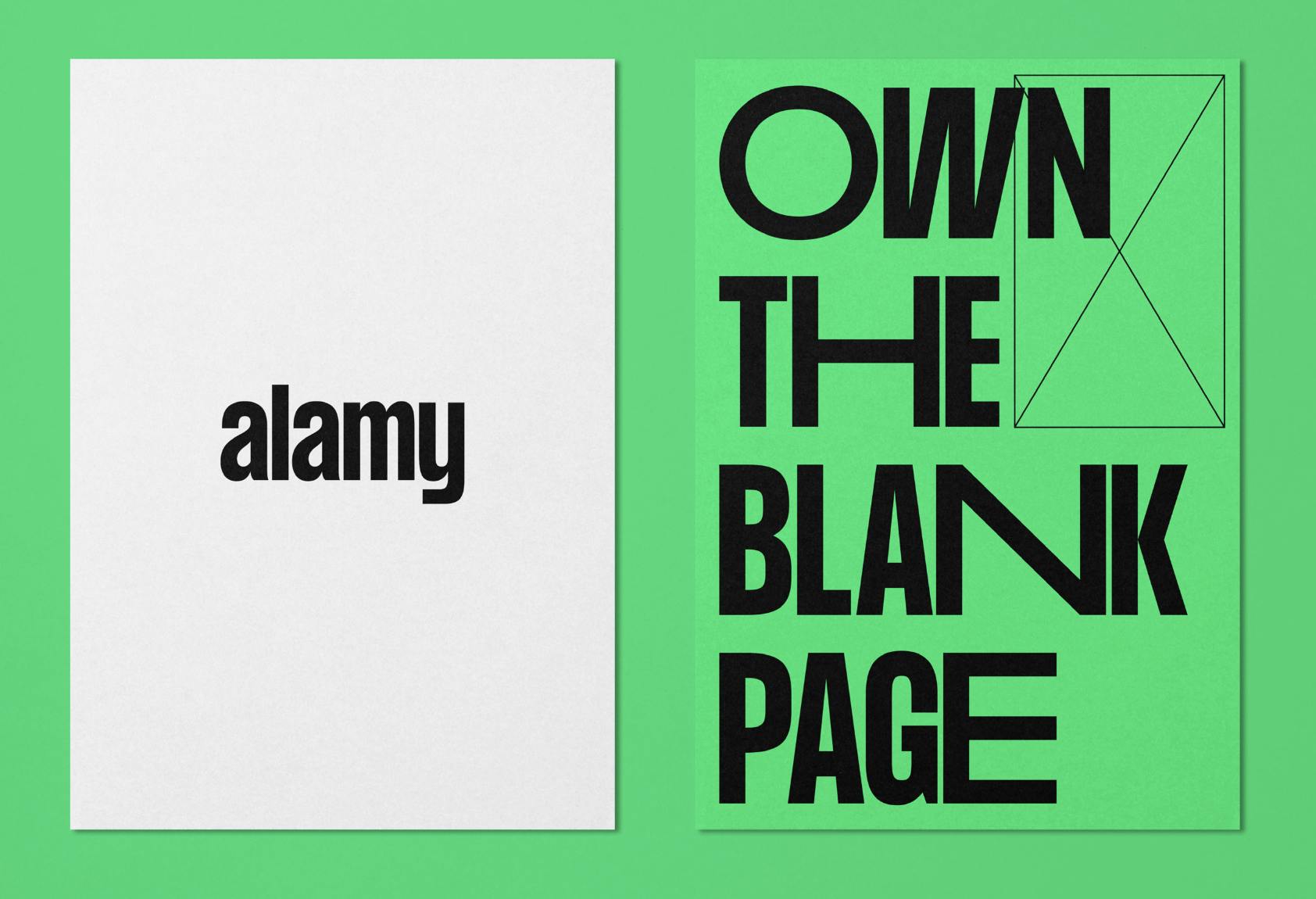Alamy poster in neon green.