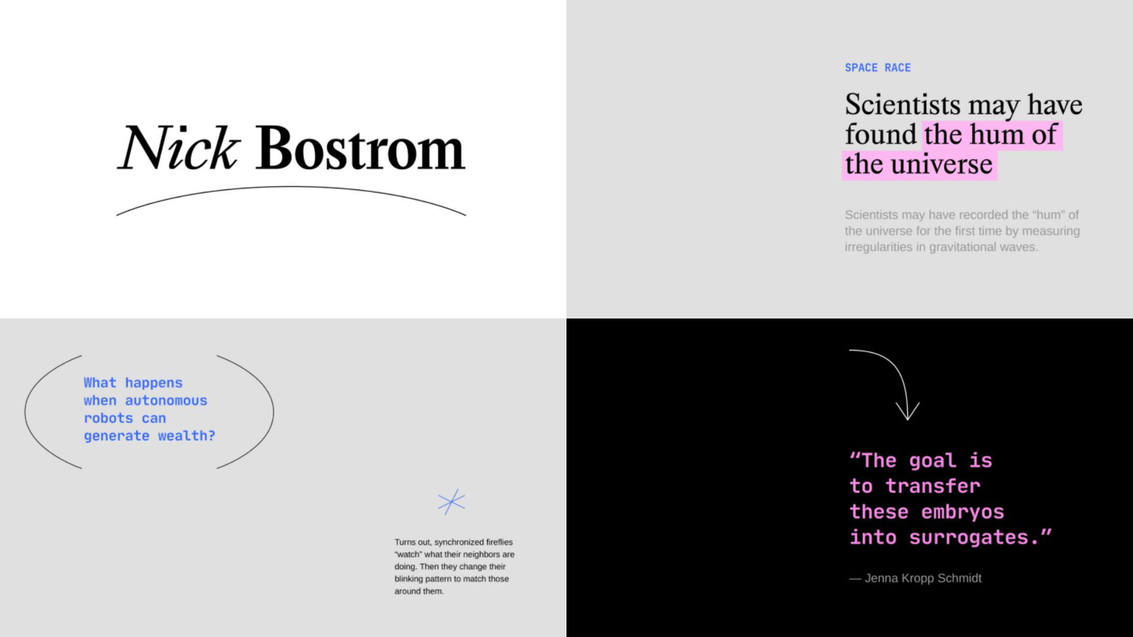 "Markup elements throughout the content"