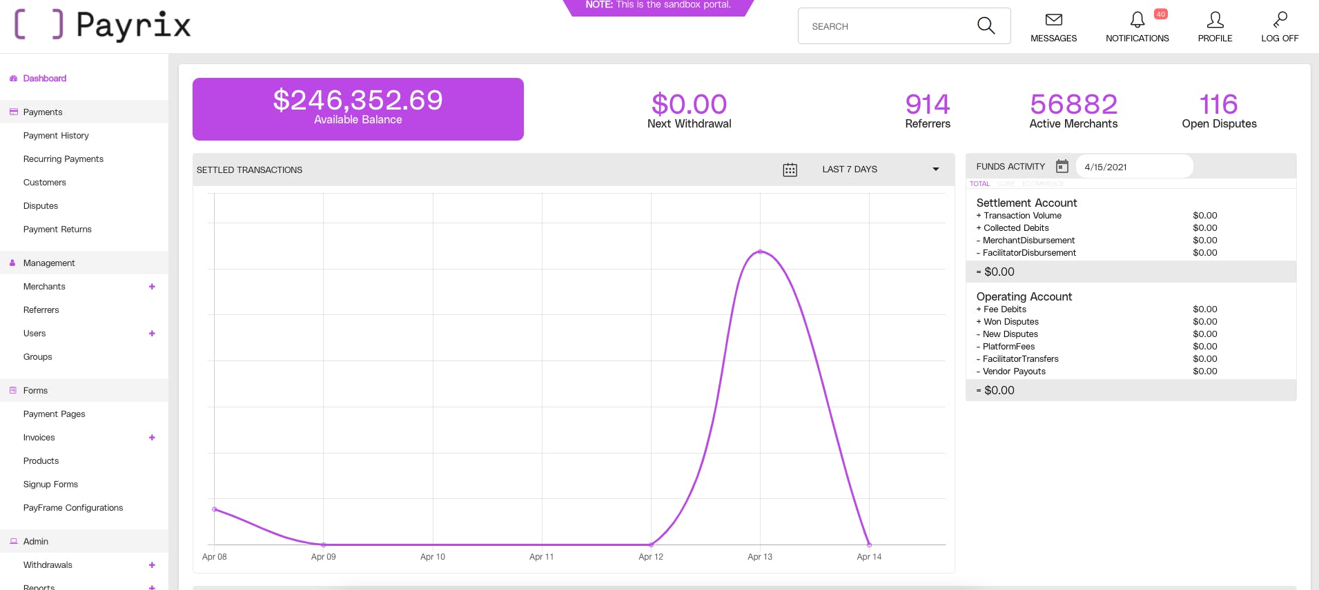 Payrix new dashboard