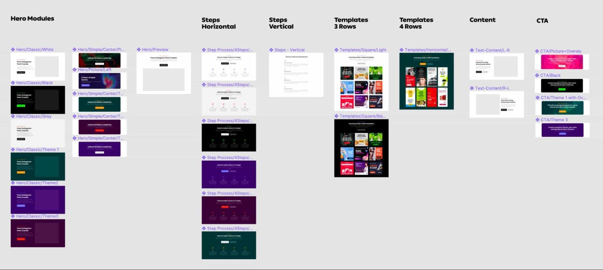 A few examples of the modules and theme colors for the new website.
