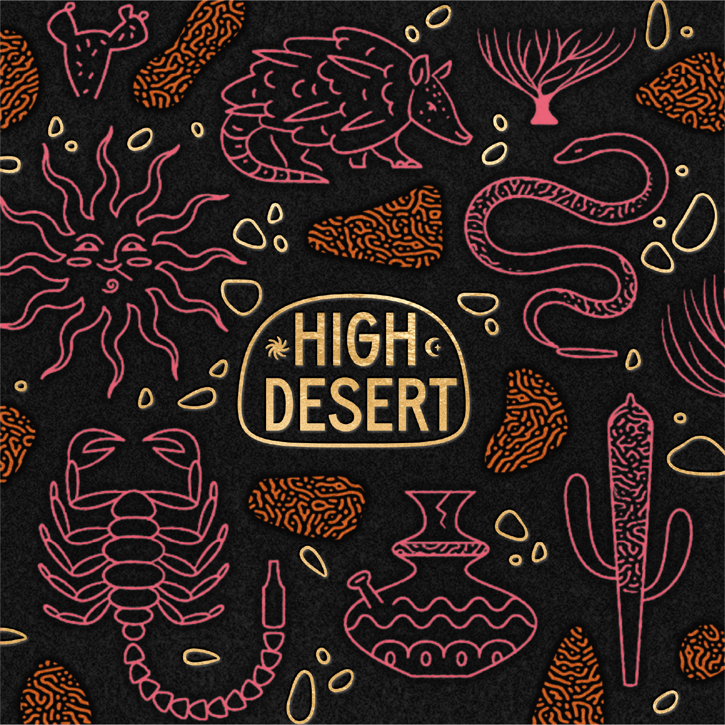 High Desert graphic with elements of the desert.