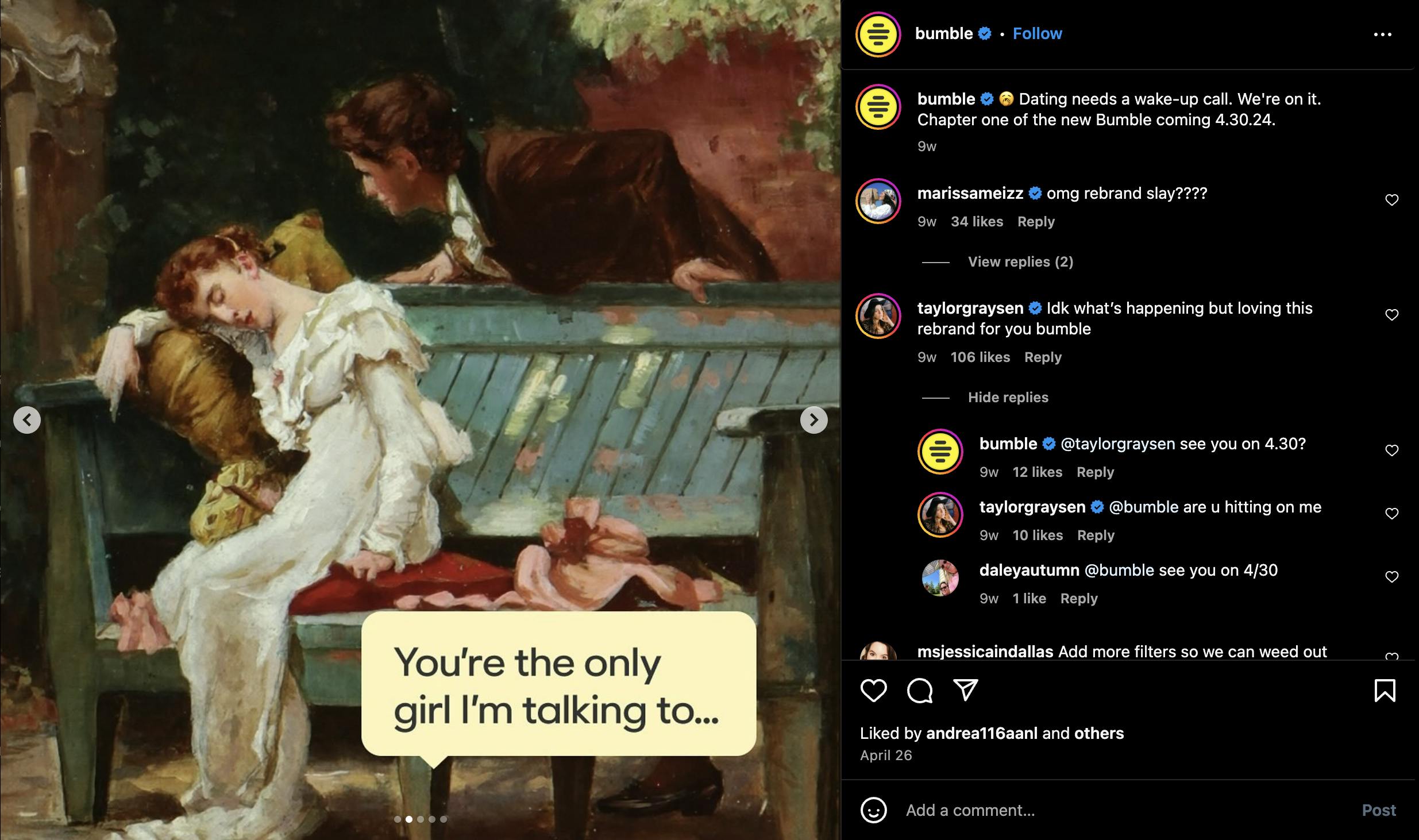 Source: Bumble's Instagram