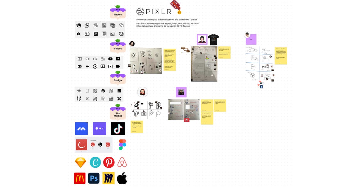Head of Product Design, Charissa Ong Tse Ying’s thinking process board for Pixlr’s rebranding.